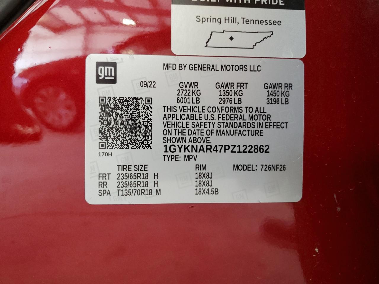 2023 Cadillac Xt5 Luxury VIN: 1GYKNAR47PZ122862 Lot: 81319615