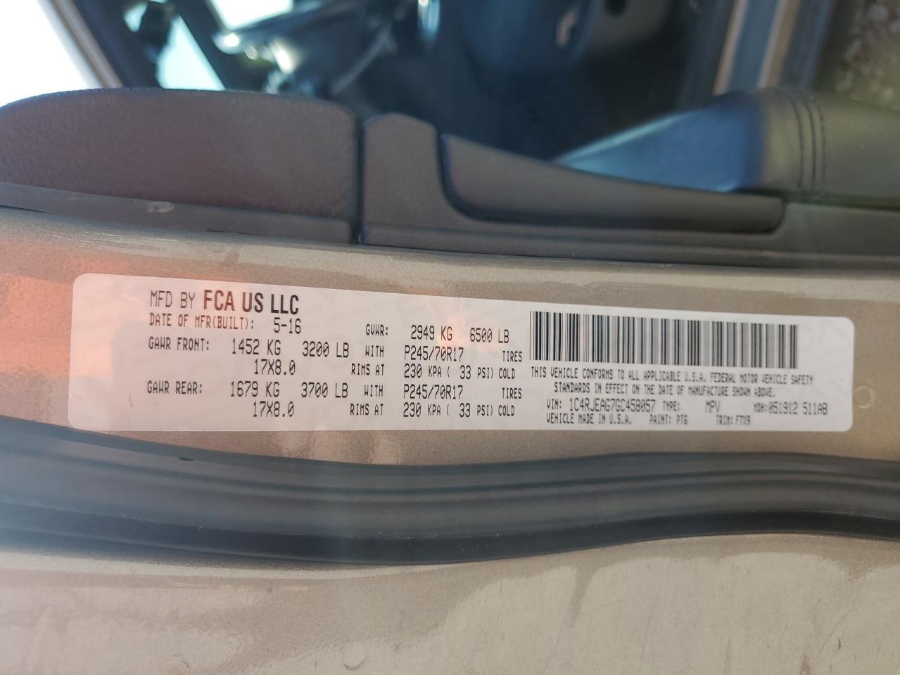 2016 Jeep Grand Cherokee Laredo VIN: 1C4RJEAG7GC458057 Lot: 81319145