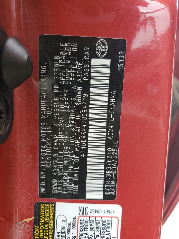 2007 Toyota Camry Ce VIN: 4T1BE46K47U084719 Lot: 80297185