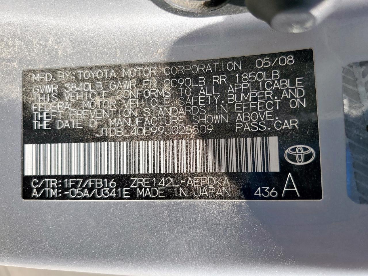 2009 Toyota Corolla Base VIN: JTDBL40E99J028809 Lot: 82166245