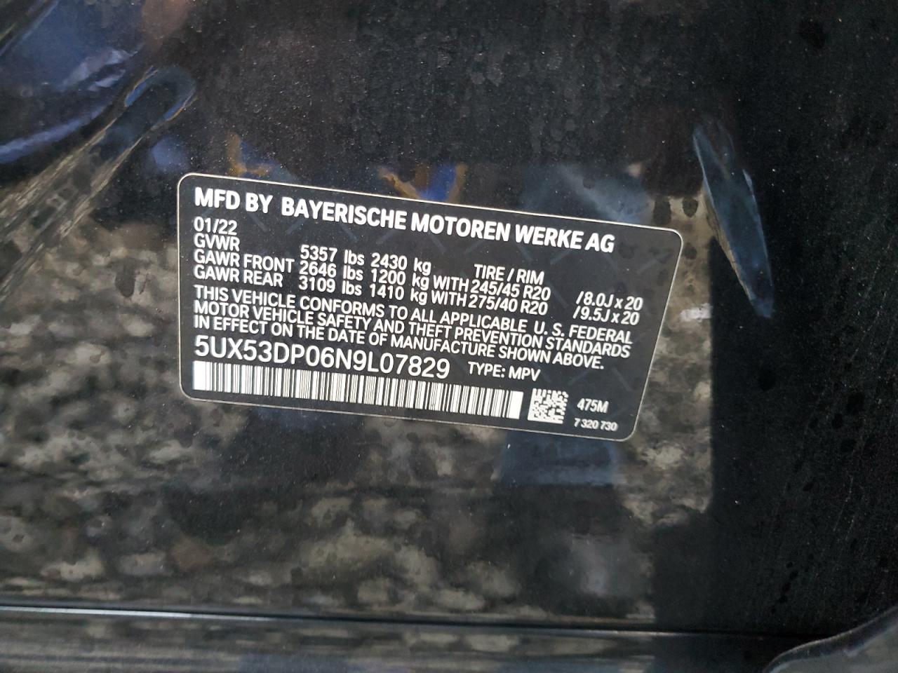 2022 BMW X3 xDrive30I VIN: 5UX53DP06N9L07829 Lot: 80857605