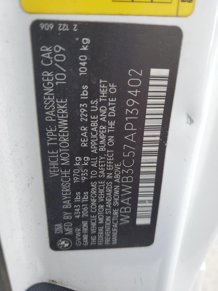 2010 BMW 328 I VIN: WBAWB3C57AP139402 Lot: 80036005