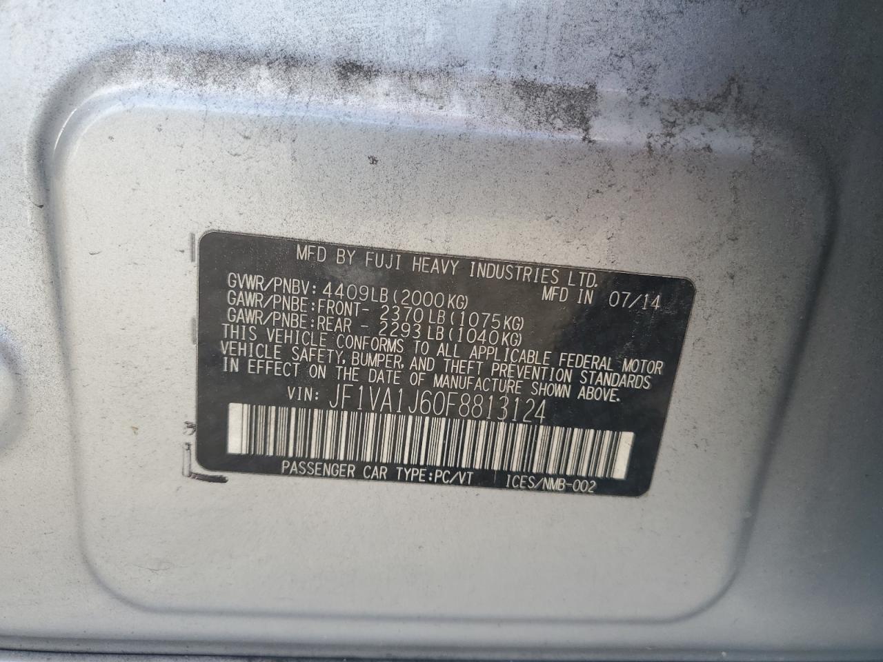 2015 Subaru Wrx Limited VIN: JF1VA1J60F8813124 Lot: 81716235