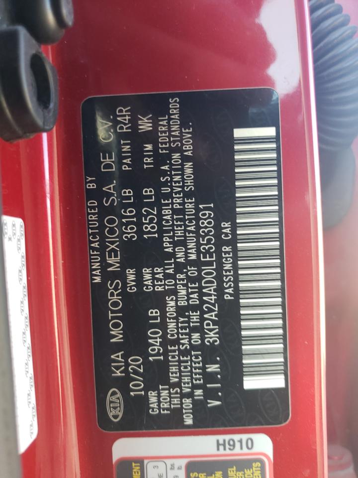 2020 Kia Rio Lx VIN: 3KPA24AD0LE353891 Lot: 84605135