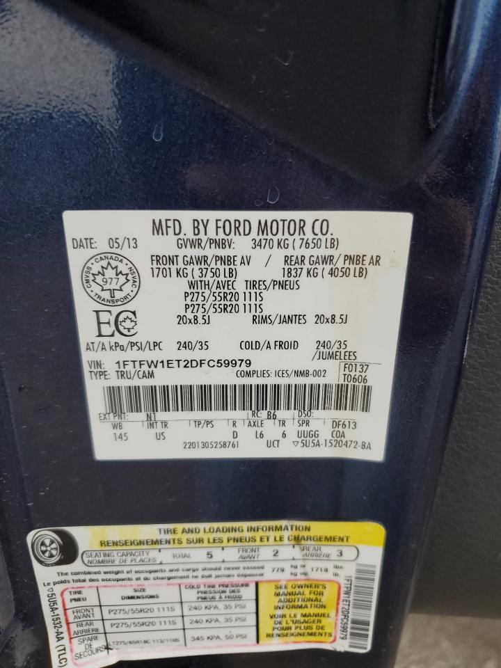 2013 Ford F150 Supercrew VIN: 1FTFW1ET2DFC59979 Lot: 81514205