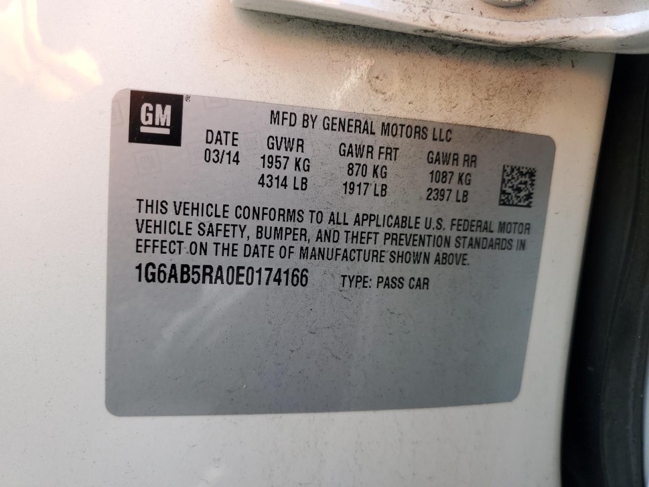 2014 Cadillac Ats Luxury VIN: 1G6AB5RA0E0174166 Lot: 85127145