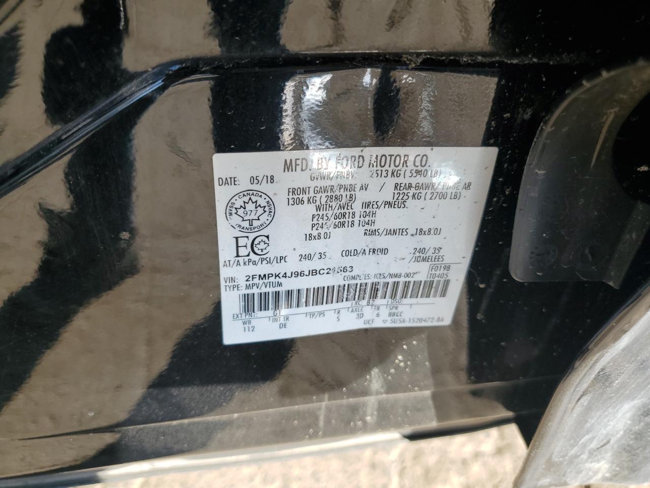 2018 Ford Edge Sel VIN: 2FMPK4J96JBC21563 Lot: 71909225