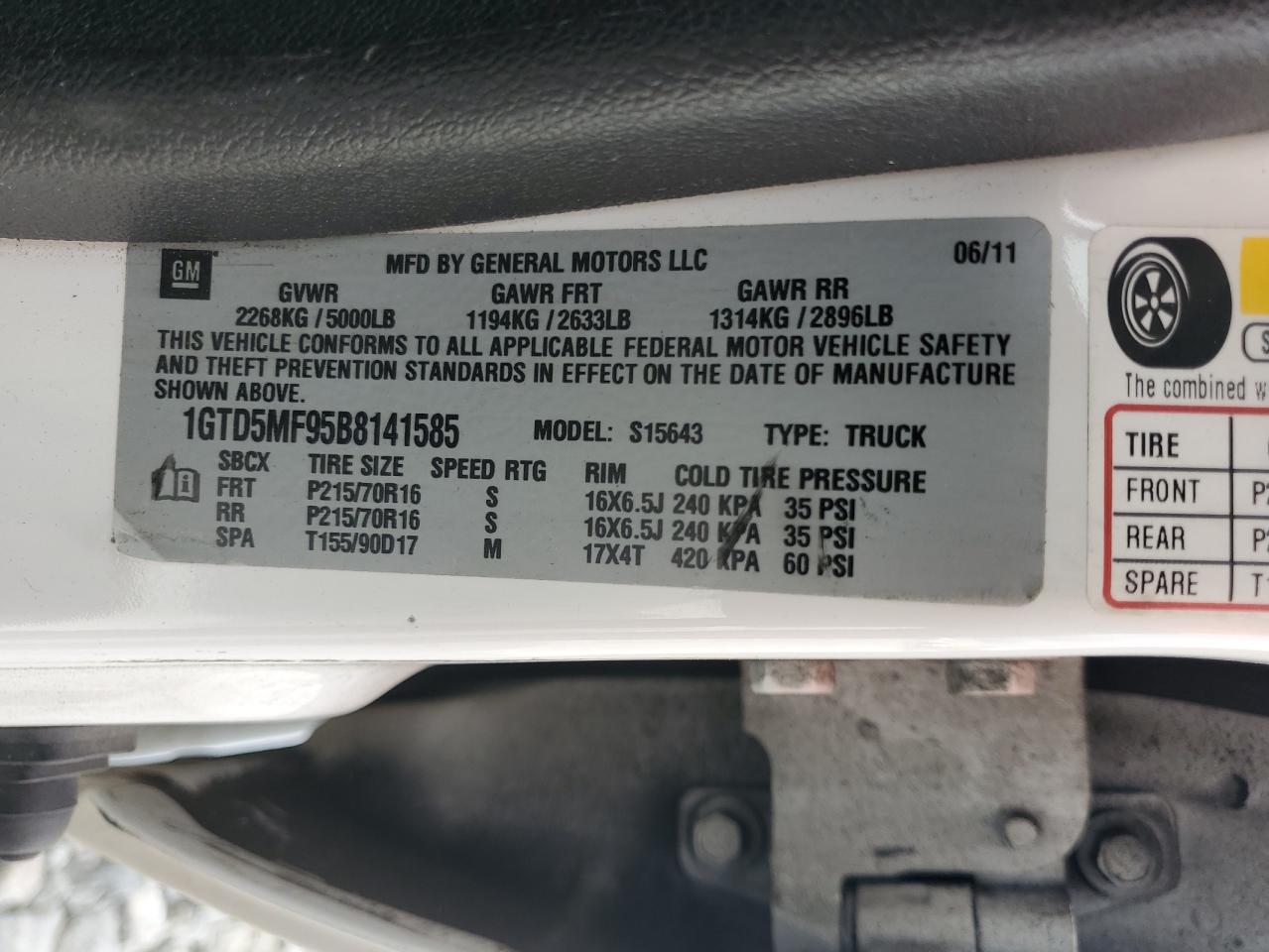2011 GMC Canyon Sle VIN: 1GTD5MF95B8141585 Lot: 83962025