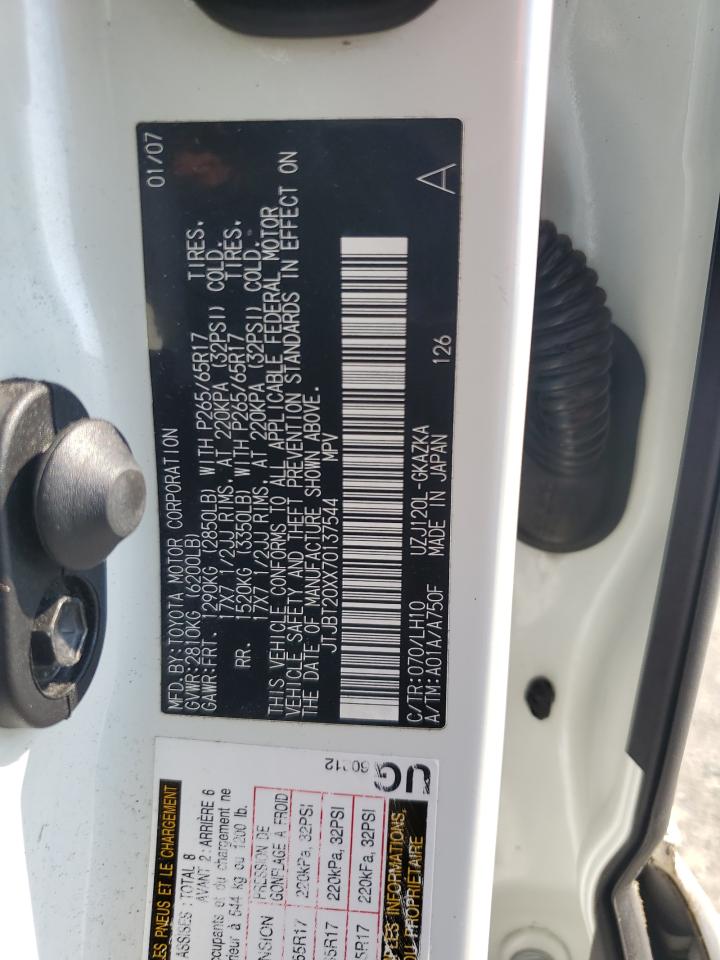 2007 Lexus Gx 470 VIN: JTJBT20XX70137544 Lot: 70589585