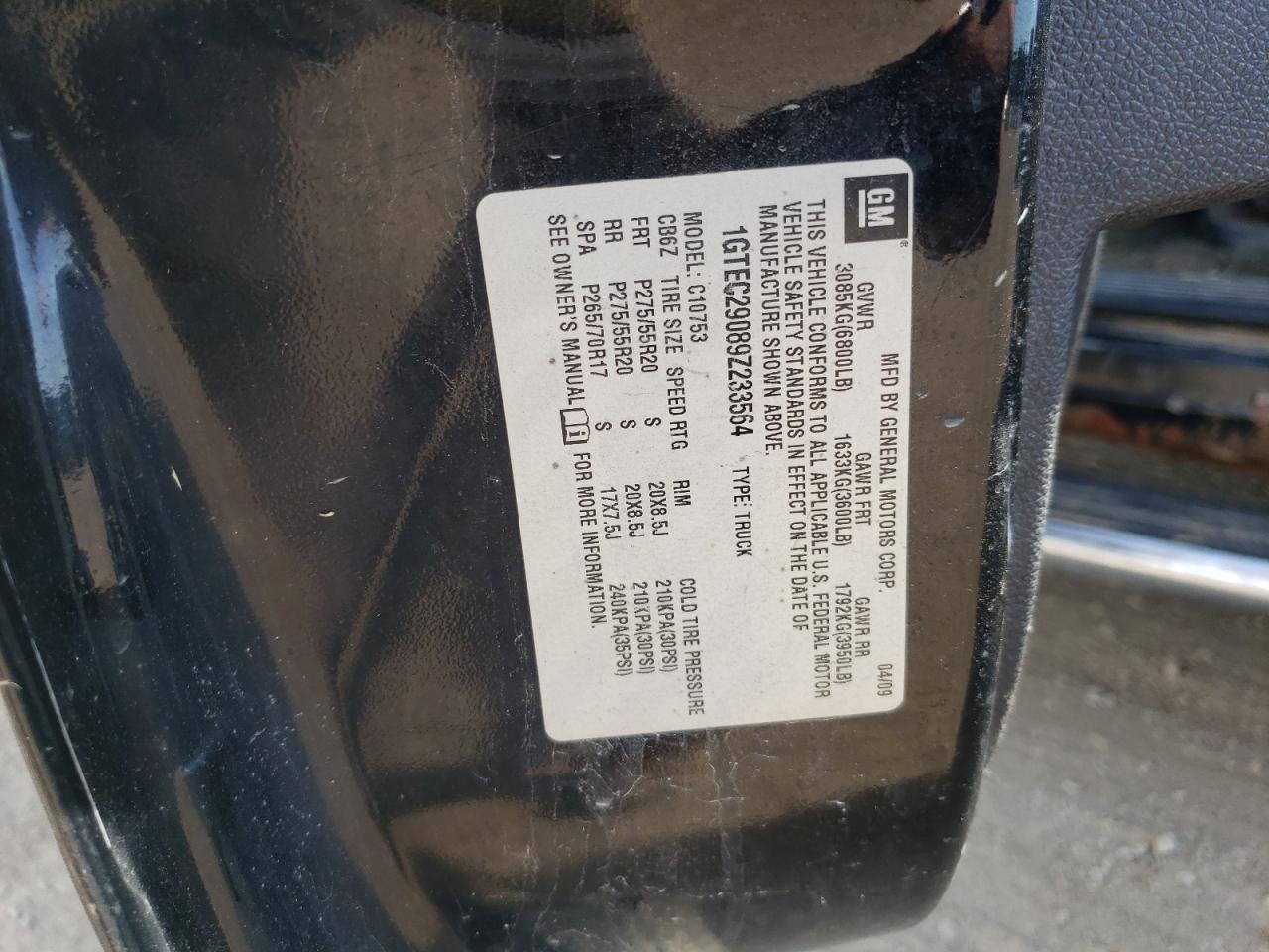 2009 GMC Sierra C1500 Sle VIN: 1GTEC29089Z233564 Lot: 80429545