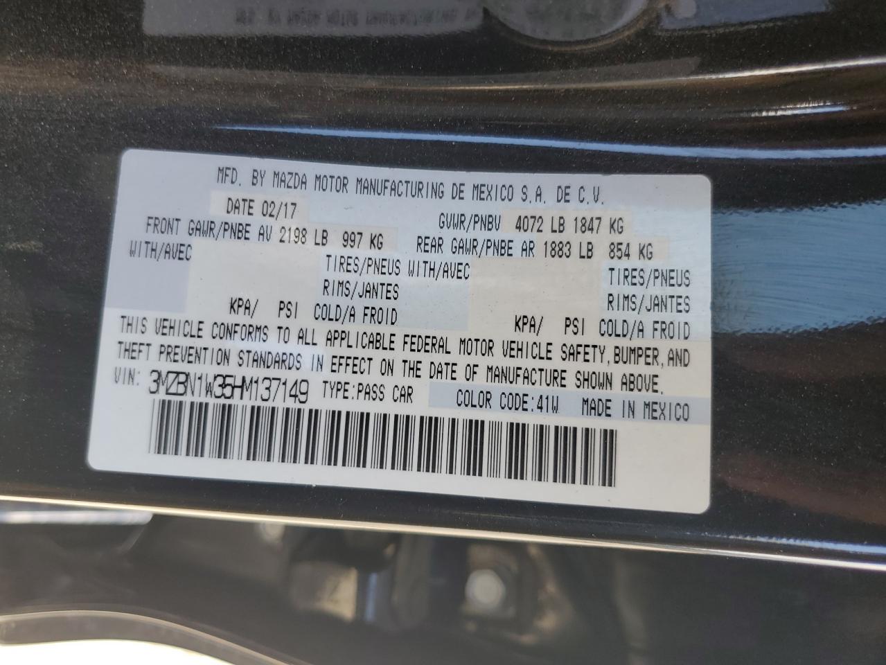 2017 Mazda 3 Grand Touring VIN: 3MZBN1W35HM137149 Lot: 81694515