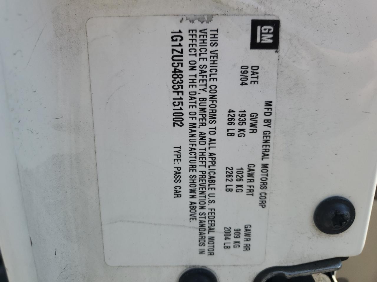 2005 Chevrolet Malibu Lt VIN: 1G1ZU54835F151002 Lot: 81576735