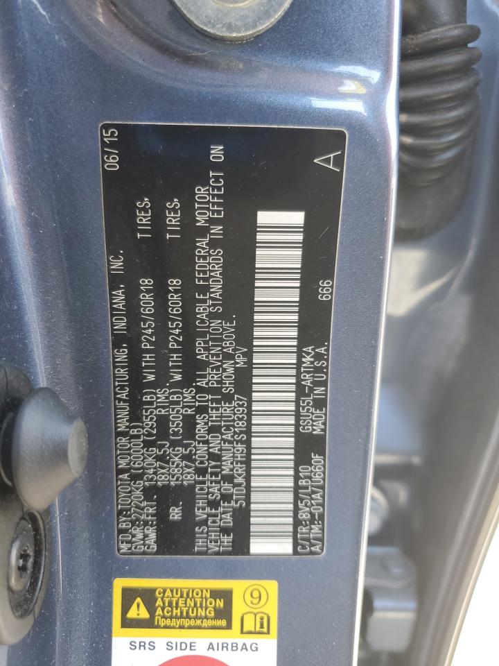 2015 Toyota Highlander Xle VIN: 5TDJKRFH9FS183937 Lot: 81129785