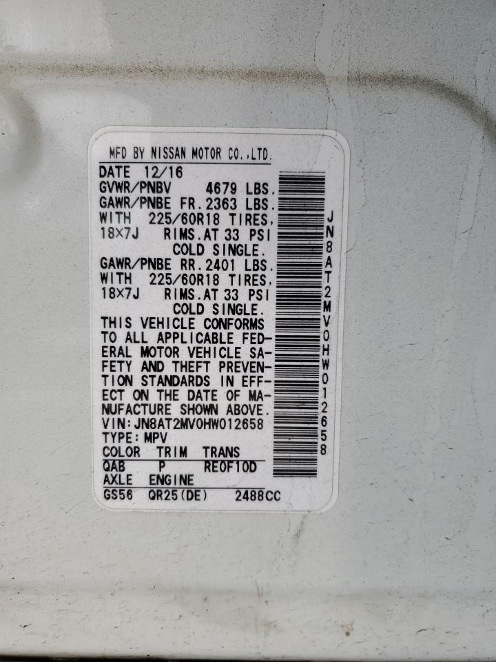 2017 Nissan Rogue S VIN: JN8AT2MV0HW012658 Lot: 81738295