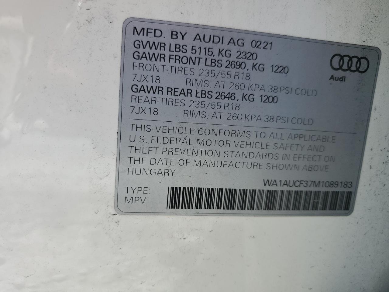 2021 Audi Q3 Premium 40 VIN: WA1AUCF37M1089183 Lot: 90019485