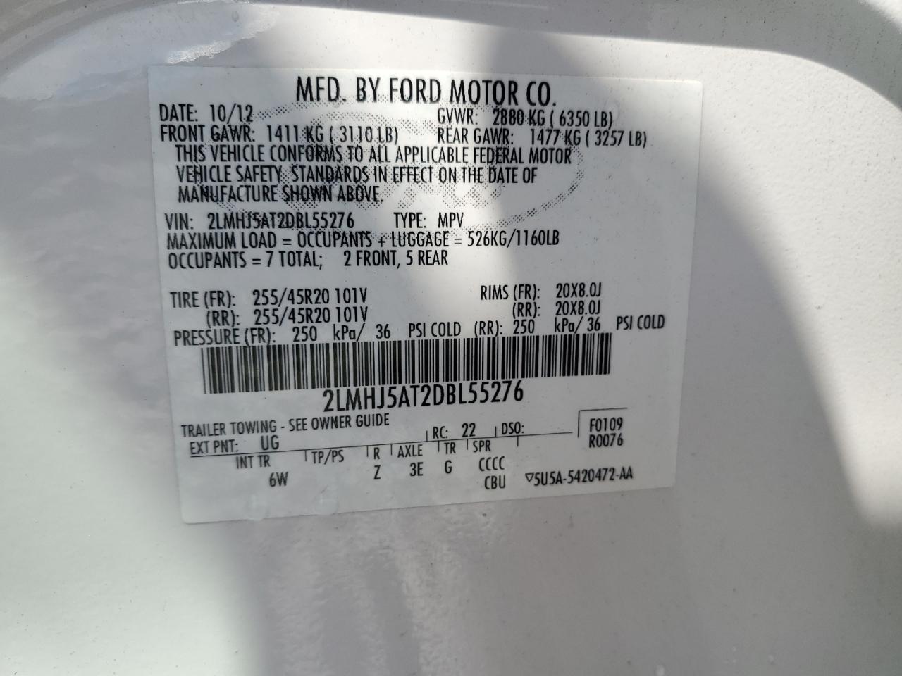 2013 Lincoln Mkt VIN: 2LMHJ5AT2DBL55276 Lot: 81213425