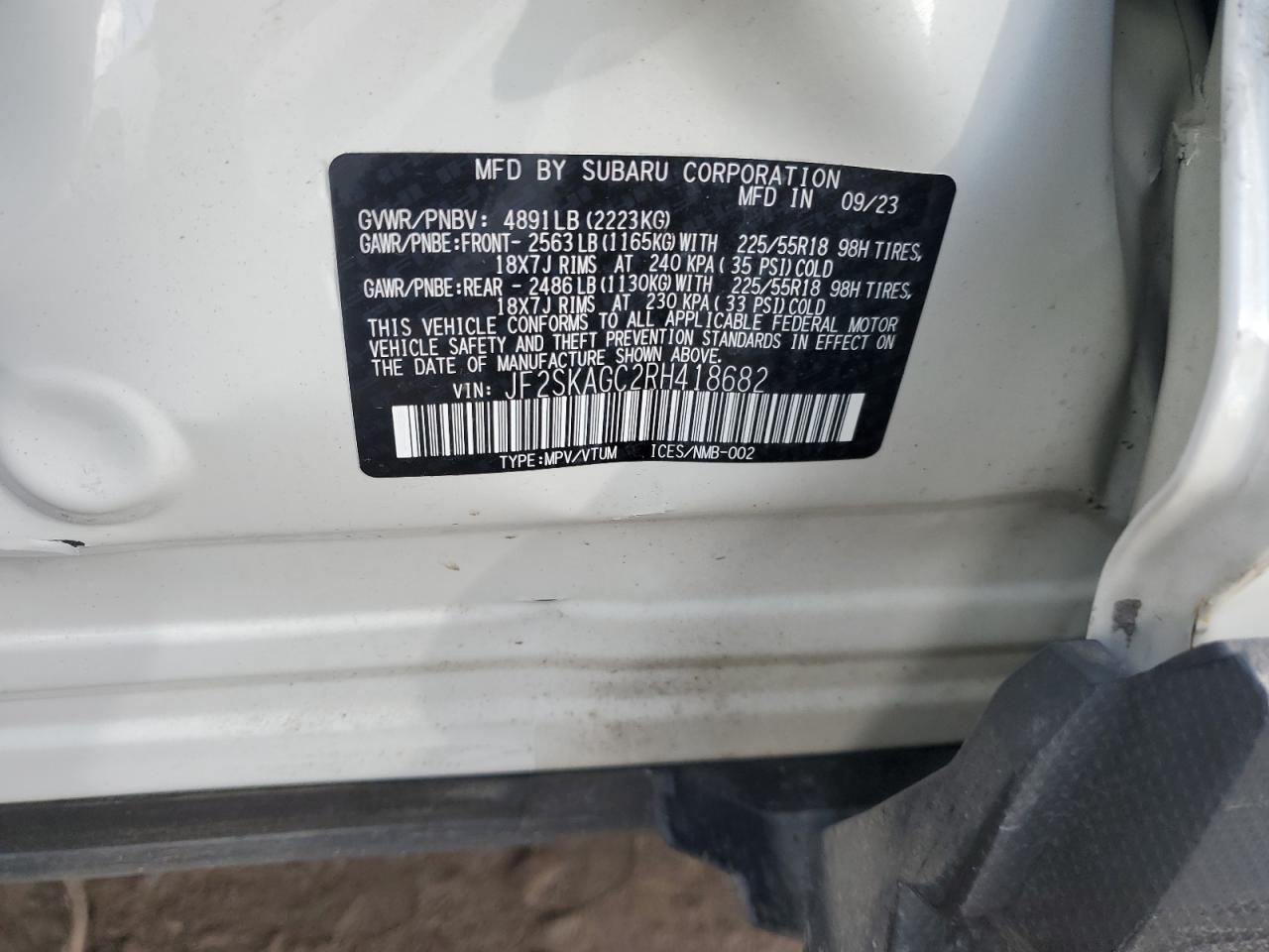 2024 Subaru Forester Sport VIN: JF2SKAGC2RH418682 Lot: 84260805