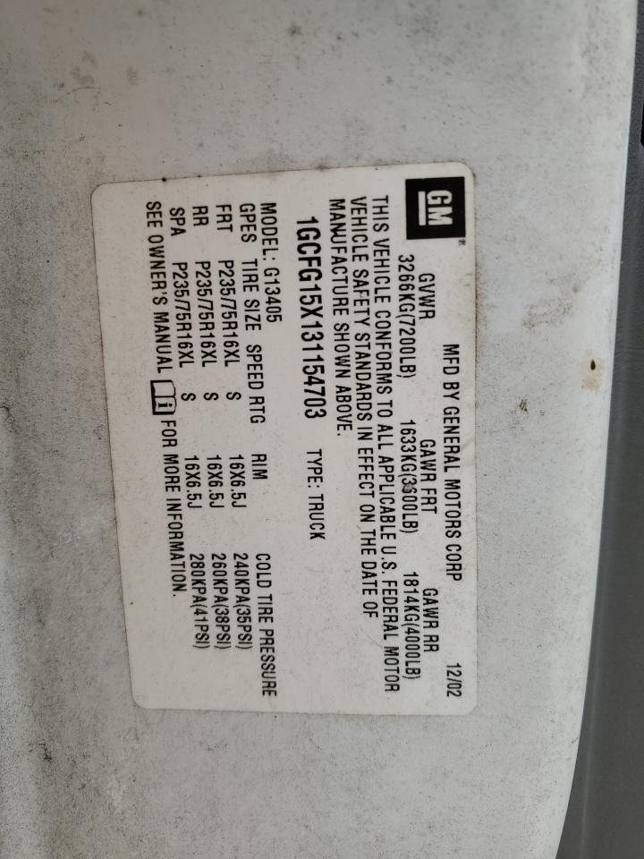 2003 Chevrolet Express G1500 VIN: 1GCFG15X131154703 Lot: 70160445