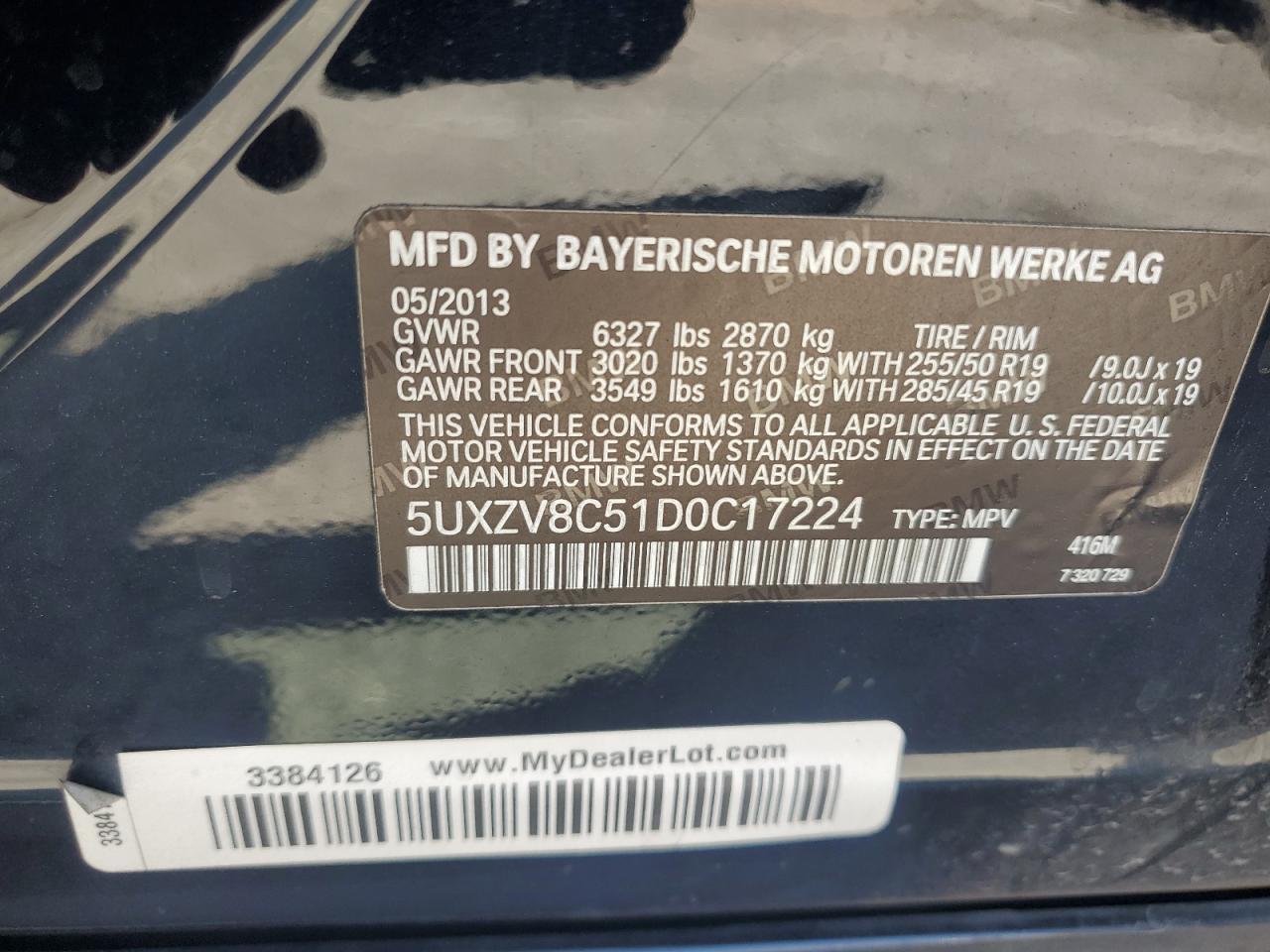 2013 BMW X5 xDrive50I VIN: 5UXZV8C51D0C17224 Lot: 81922005
