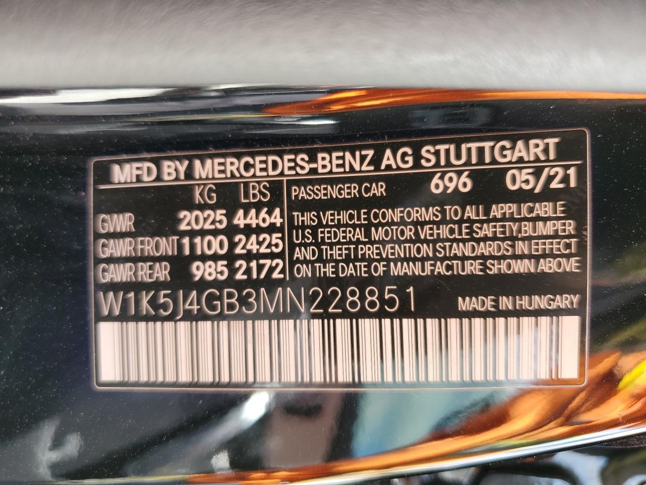 2021 Mercedes-Benz Cla 250 VIN: W1K5J4GB3MN228851 Lot: 84570295