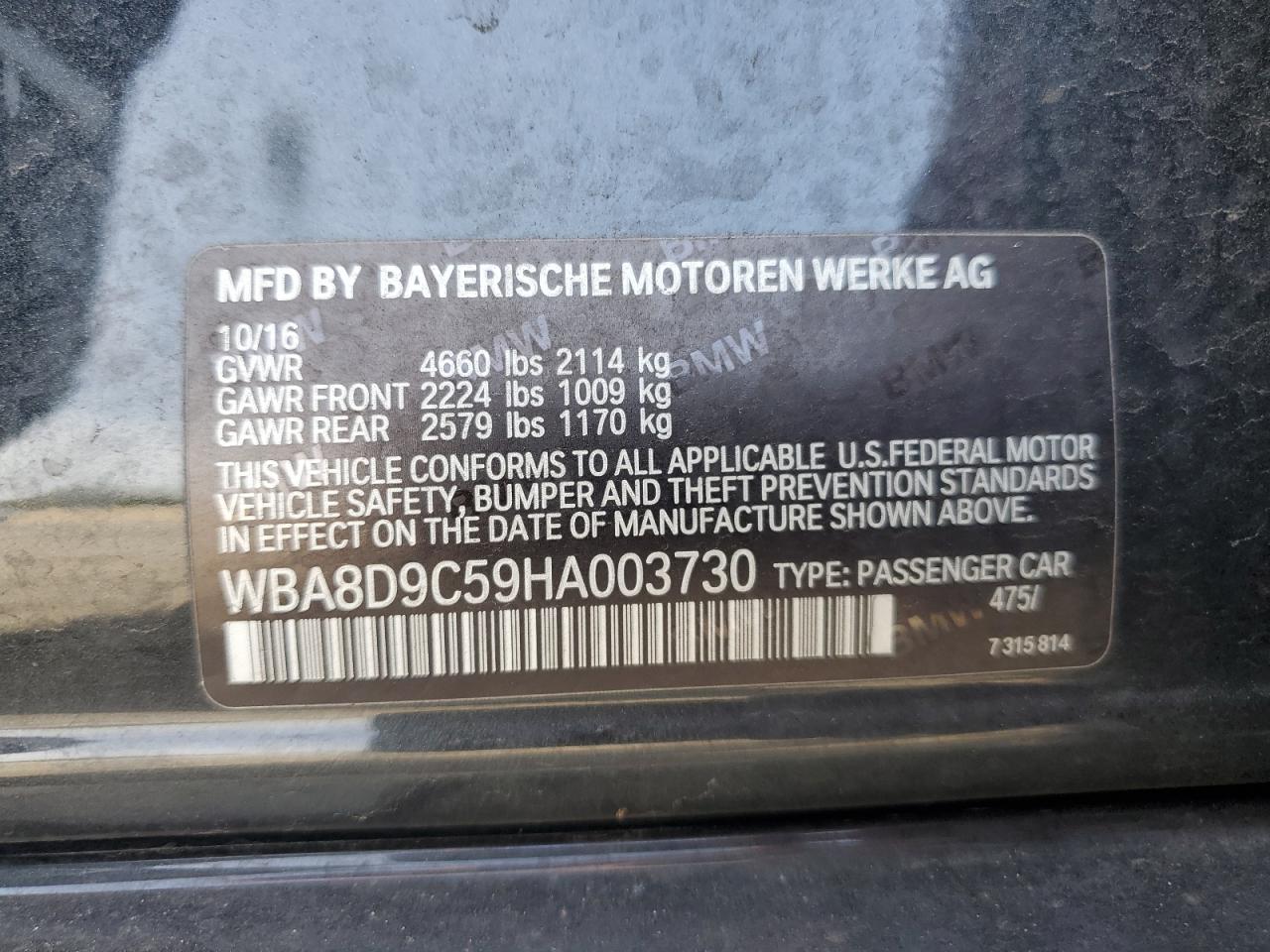 2017 BMW 330 Xi VIN: WBA8D9C59HA003730 Lot: 84421475