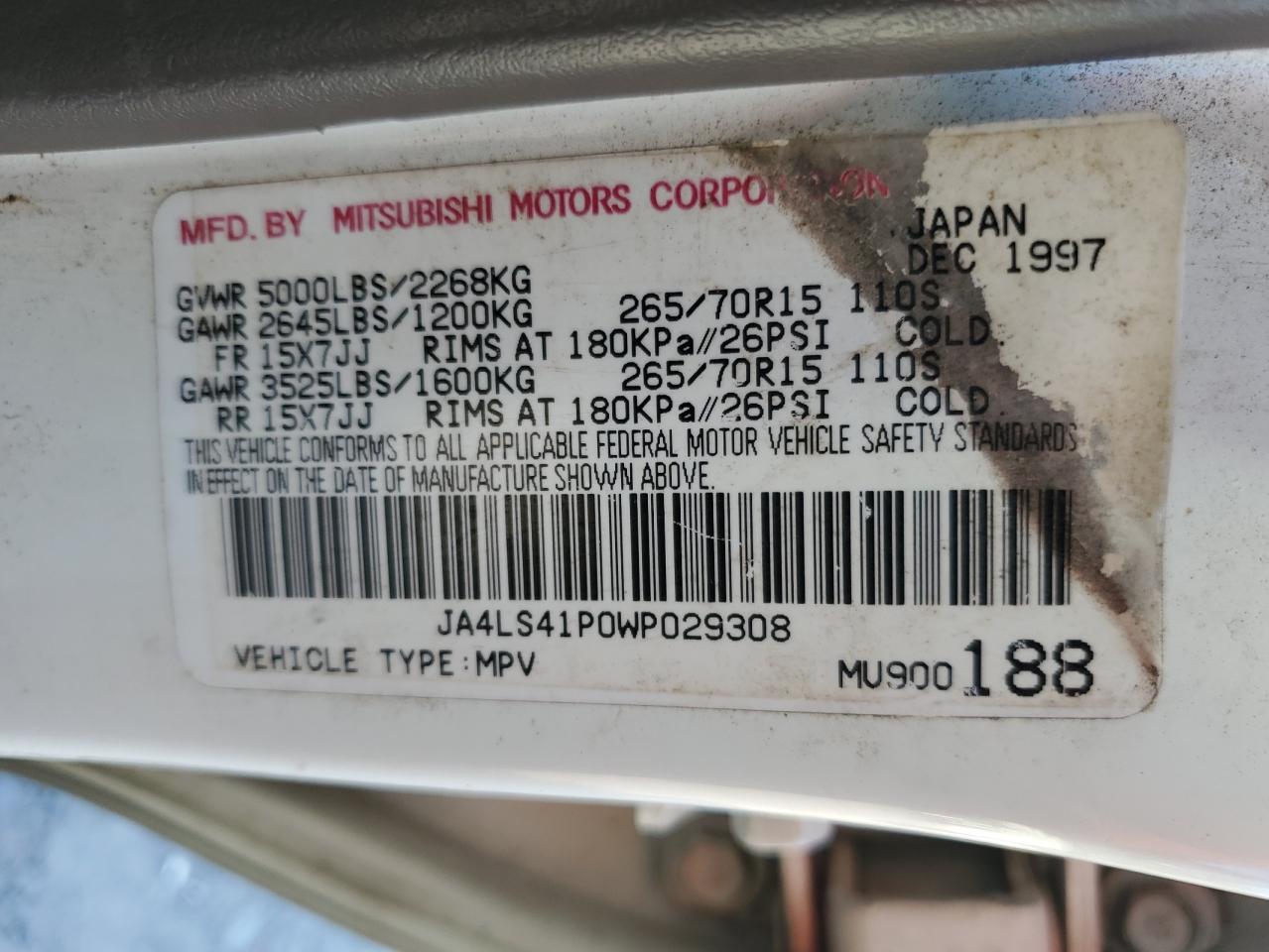 1998 Mitsubishi Montero Sport Xls VIN: JA4LS41P0WP029308 Lot: 71516465