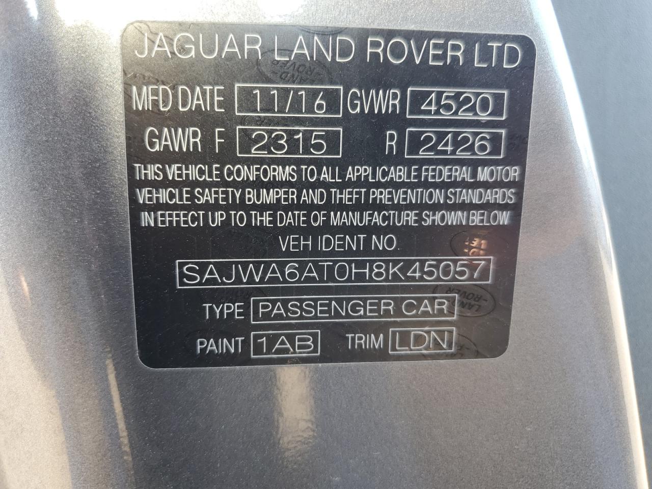 2017 Jaguar F-Type VIN: SAJWA6AT0H8K45057 Lot: 80433285