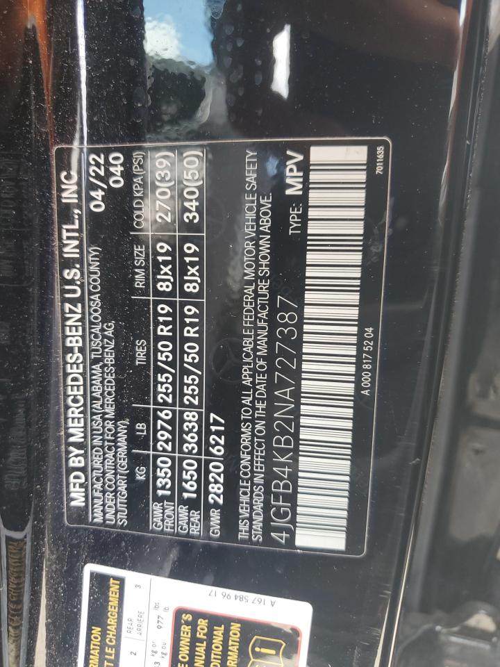 2022 Mercedes-Benz Gle 350 4Matic VIN: 4JGFB4KB2NA727387 Lot: 81802145