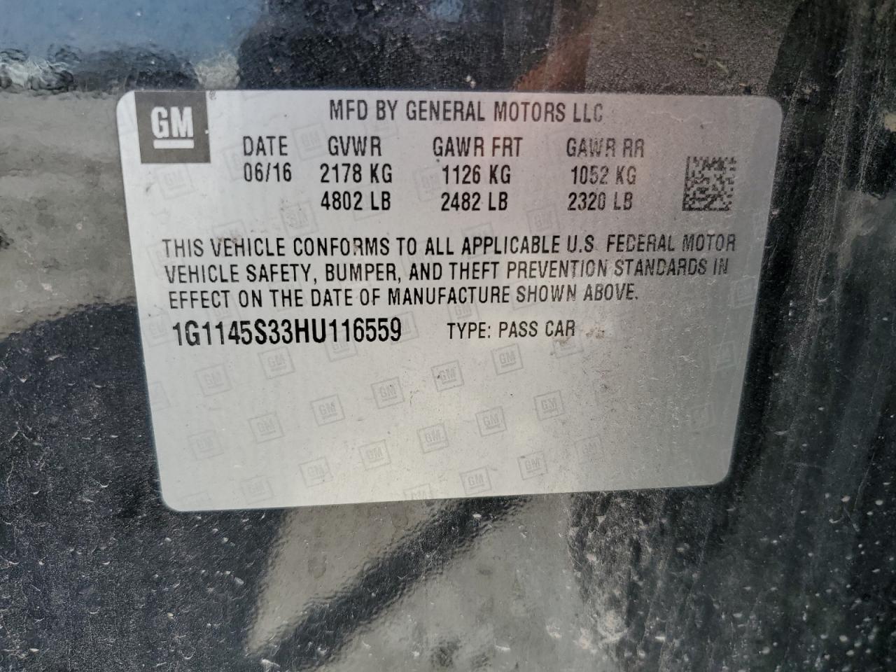 2017 Chevrolet Impala Premier VIN: 1G1145S33HU116559 Lot: 71618625