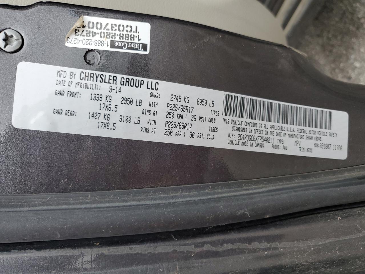 2015 Dodge Grand Caravan Sxt VIN: 2C4RDGCGXFR540211 Lot: 83852875