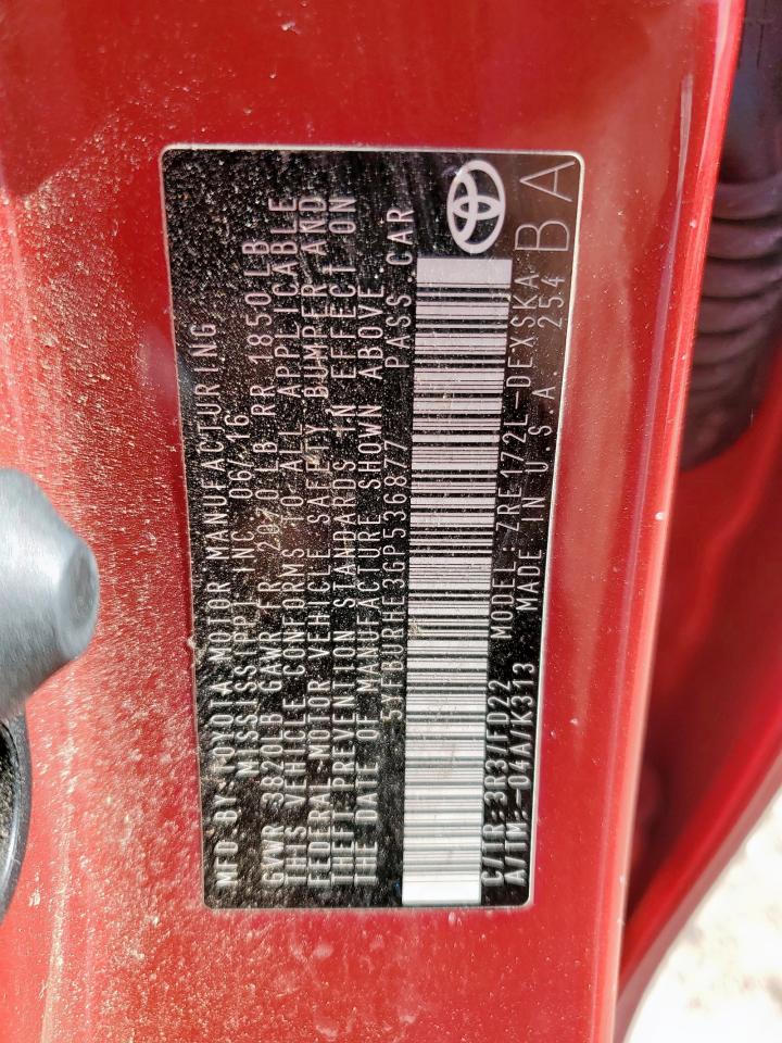 2016 Toyota Corolla L VIN: 5YFBURHE3GP536877 Lot: 81853435