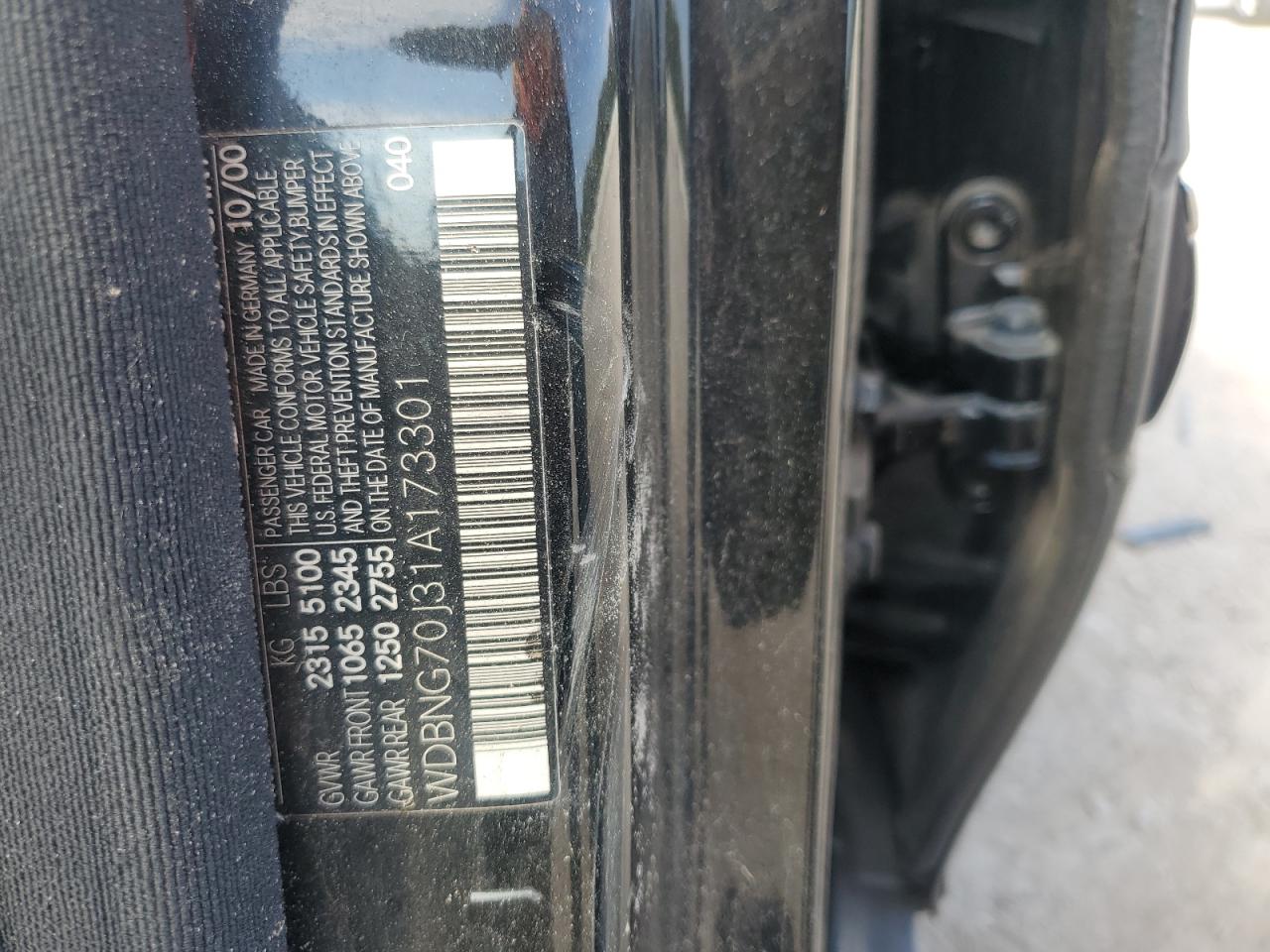 2001 Mercedes-Benz S 430 VIN: WDBNG70J31A173301 Lot: 72020135