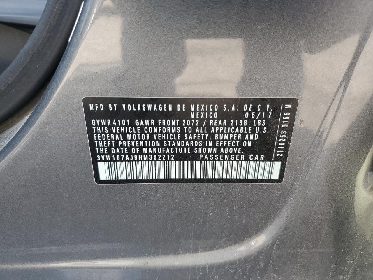 2017 Volkswagen Jetta S VIN: 3VW167AJ9HM392212 Lot: 81386355