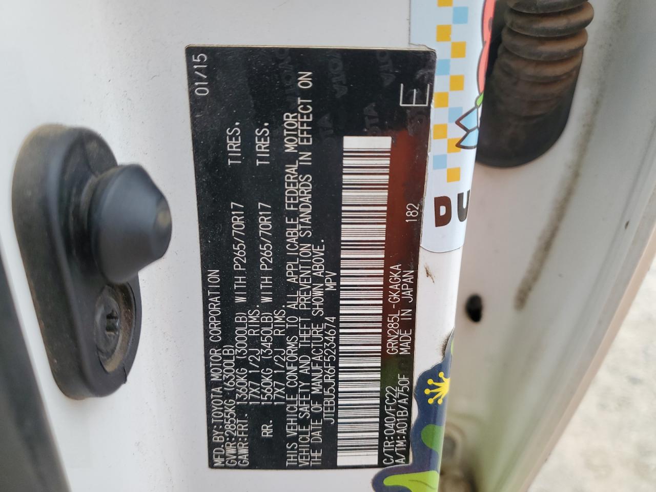 2015 Toyota 4Runner Sr5/Sr5 Premium VIN: JTEBU5JR6F5234674 Lot: 84200355