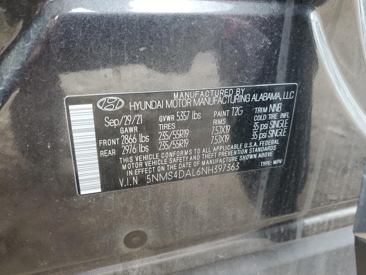 2022 Hyundai Santa Fe Limited VIN: 5NMS4DAL6NH397363 Lot: 71100085