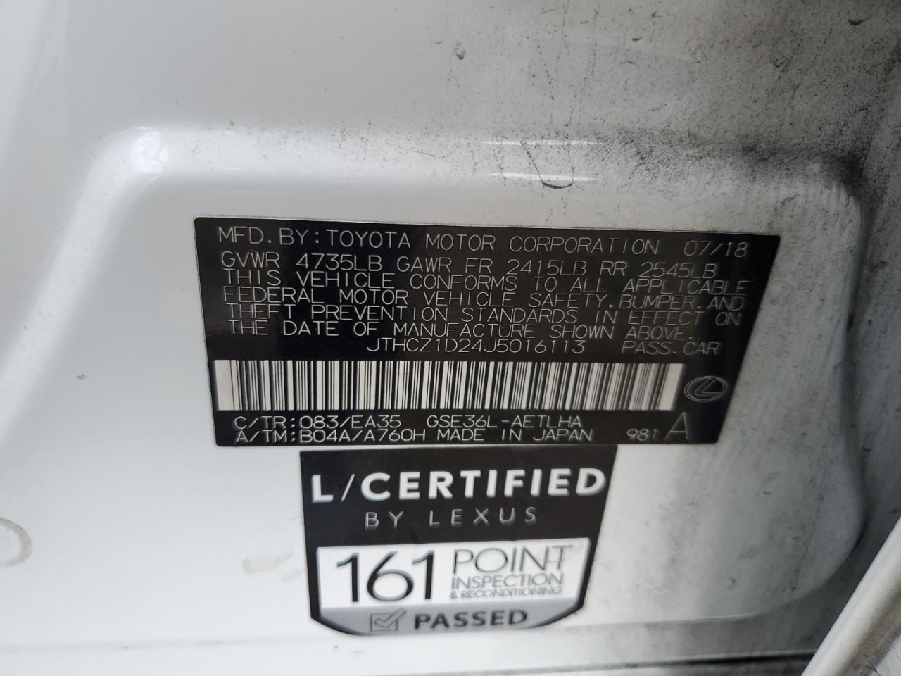 2018 Lexus Is 350 VIN: JTHCZ1D24J5016113 Lot: 71517355