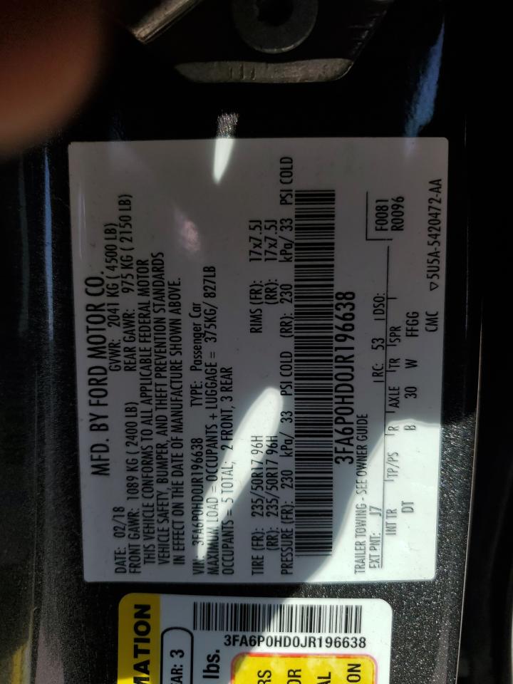 2018 Ford Fusion Se VIN: 3FA6P0HD0JR196638 Lot: 83795315