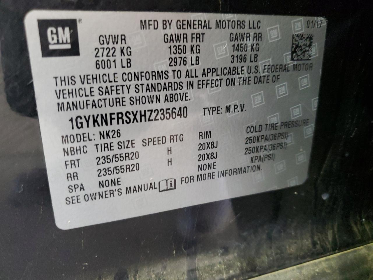 2017 Cadillac Xt5 Platinum VIN: 1GYKNFRSXHZ235640 Lot: 80913815