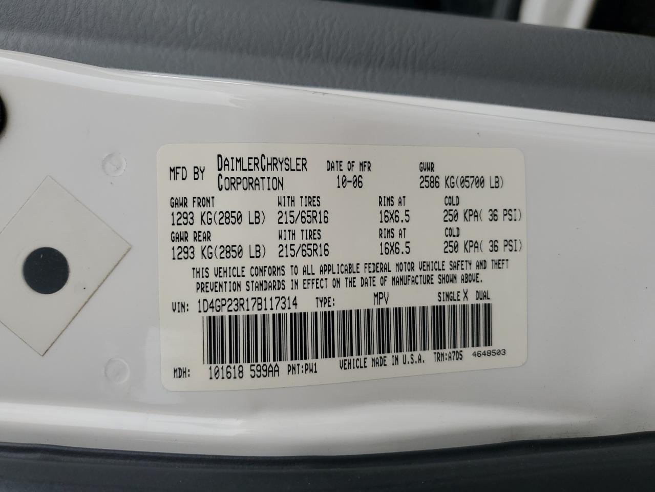 2007 Dodge Grand Caravan C/V VIN: 1D4GP23R17B117314 Lot: 81442875