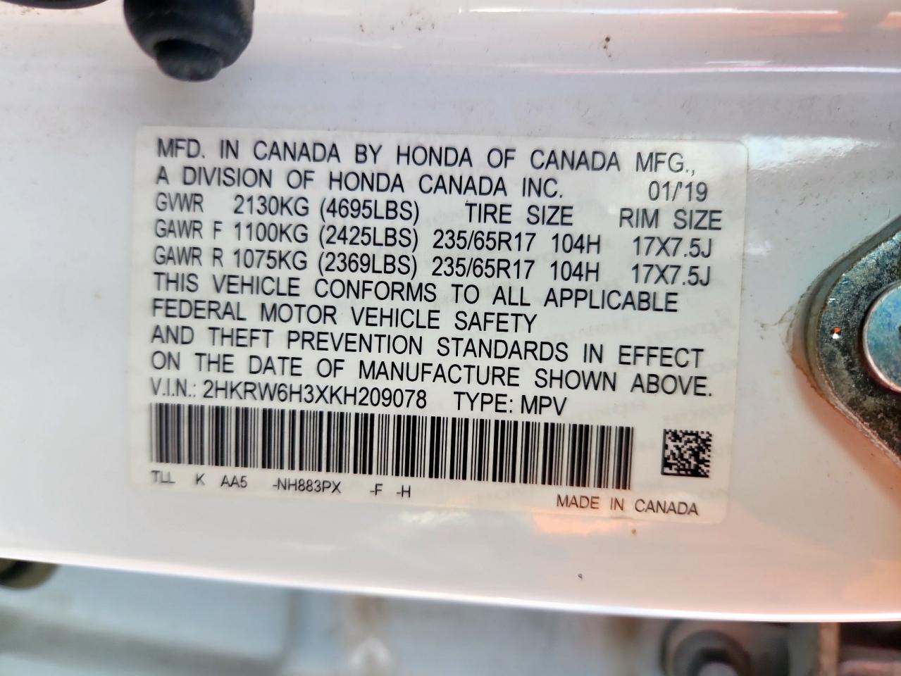 2019 Honda Cr-V Lx VIN: 2HKRW6H3XKH209078 Lot: 84010845