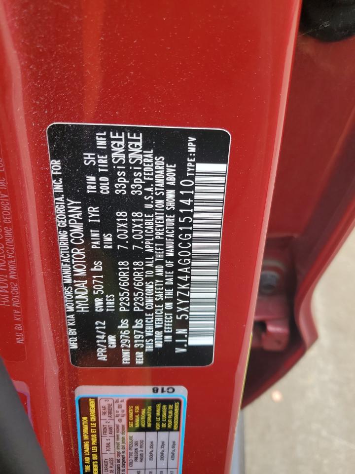 2012 Hyundai Santa Fe Limited VIN: 5XYZK4AG0CG151410 Lot: 83944675