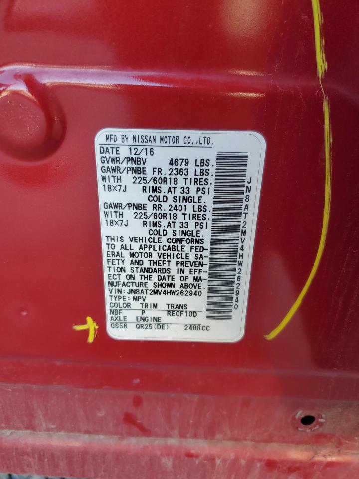 2017 Nissan Rogue S VIN: JN8AT2MV4HW262940 Lot: 80606145