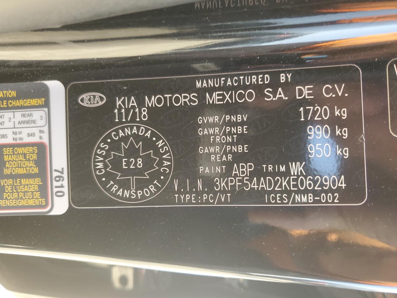 2019 Kia Forte Ex VIN: 3KPF54AD2KE062904 Lot: 71981225