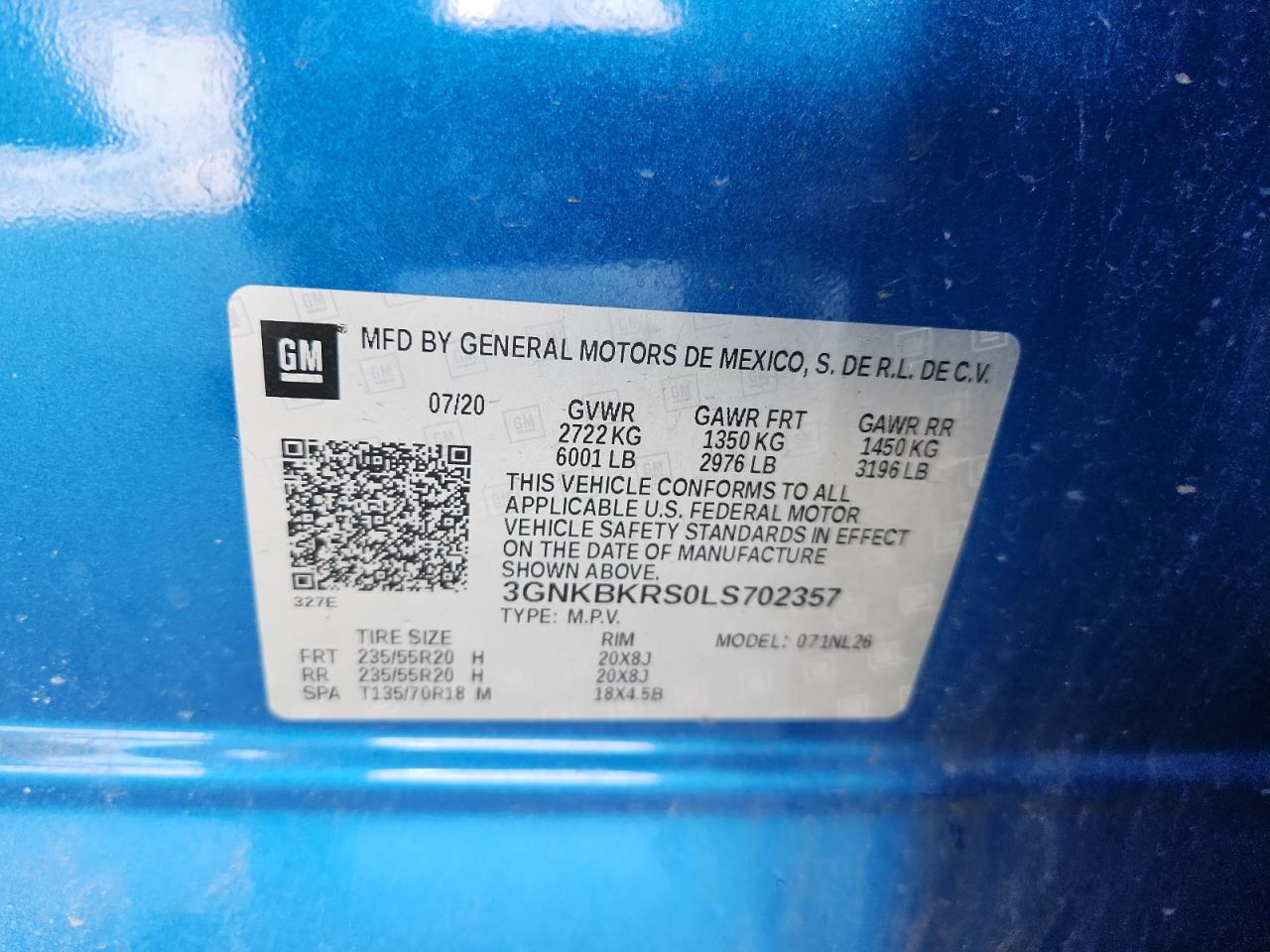 2020 Chevrolet Blazer Rs VIN: 3GNKBKRS0LS702357 Lot: 81469675