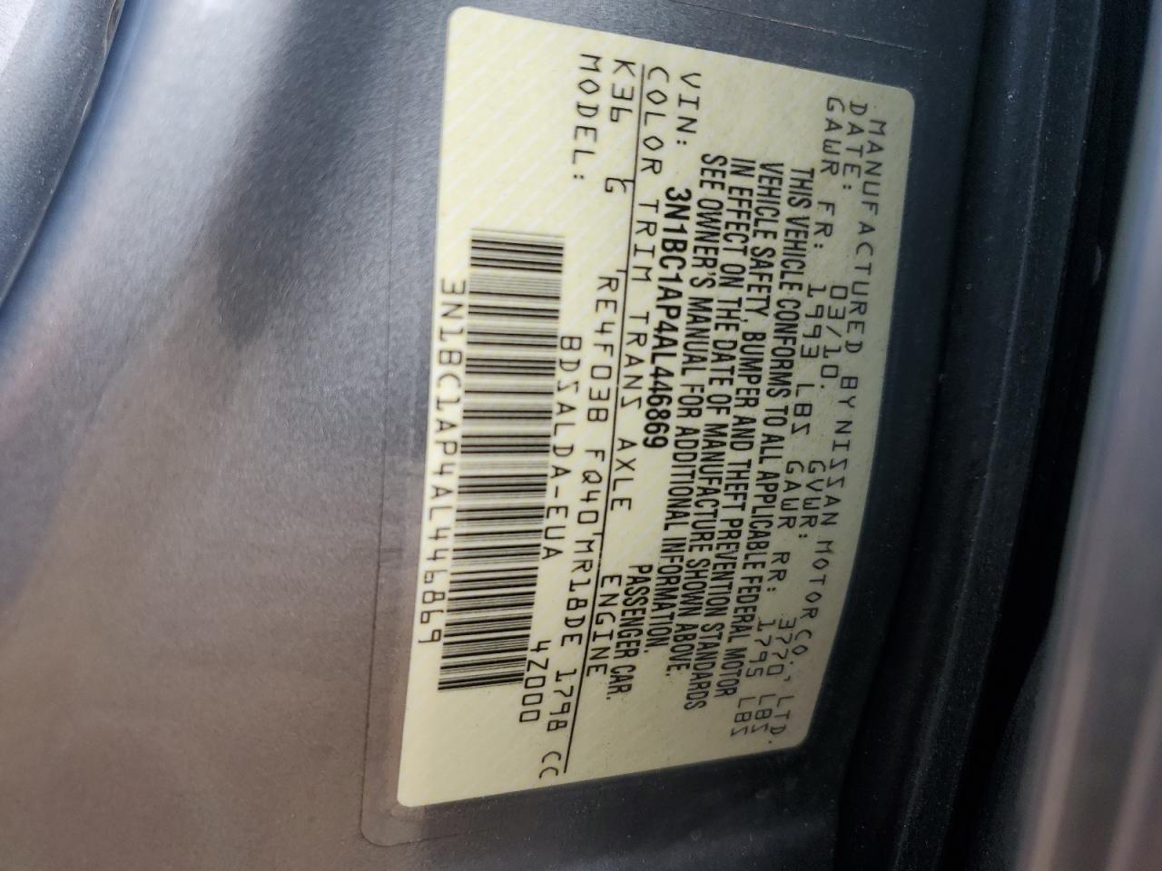 2010 Nissan Versa S VIN: 3N1BC1AP4AL446869 Lot: 84215865