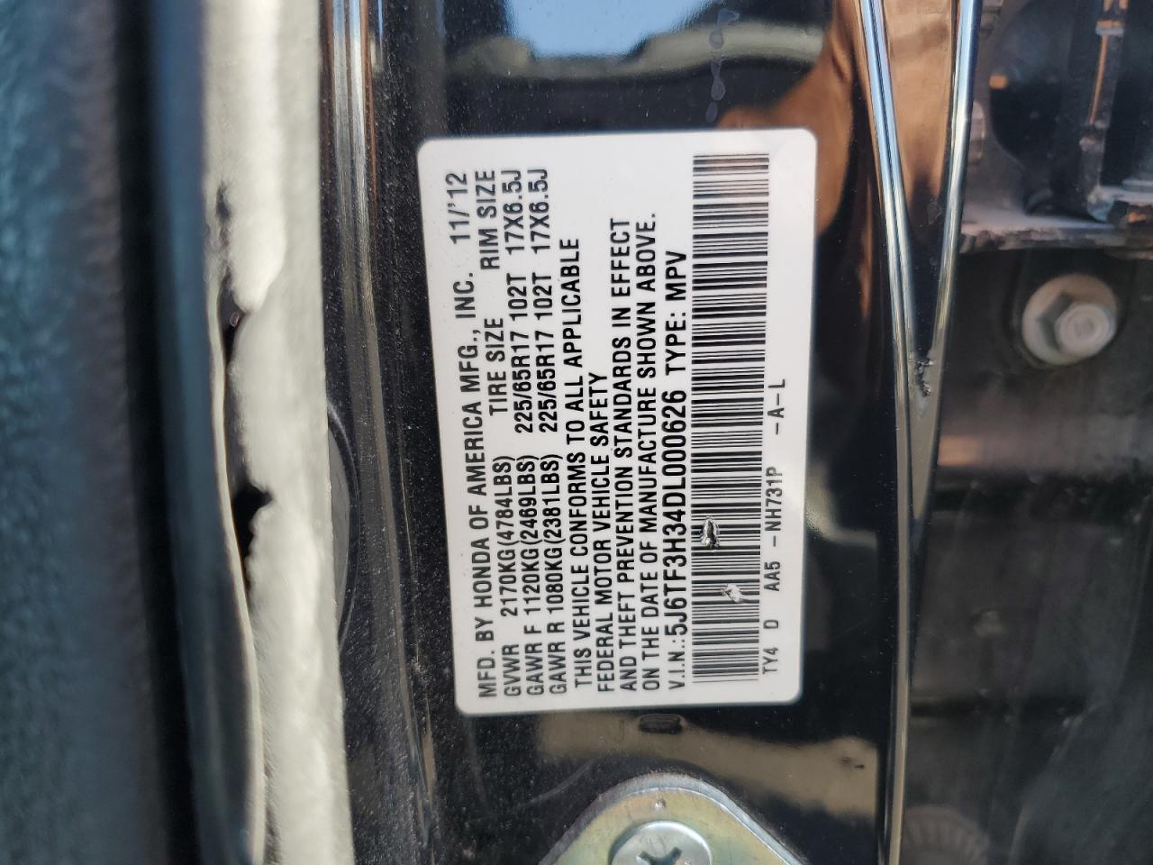 2013 Honda Crosstour Ex VIN: 5J6TF3H34DL000626 Lot: 71311035