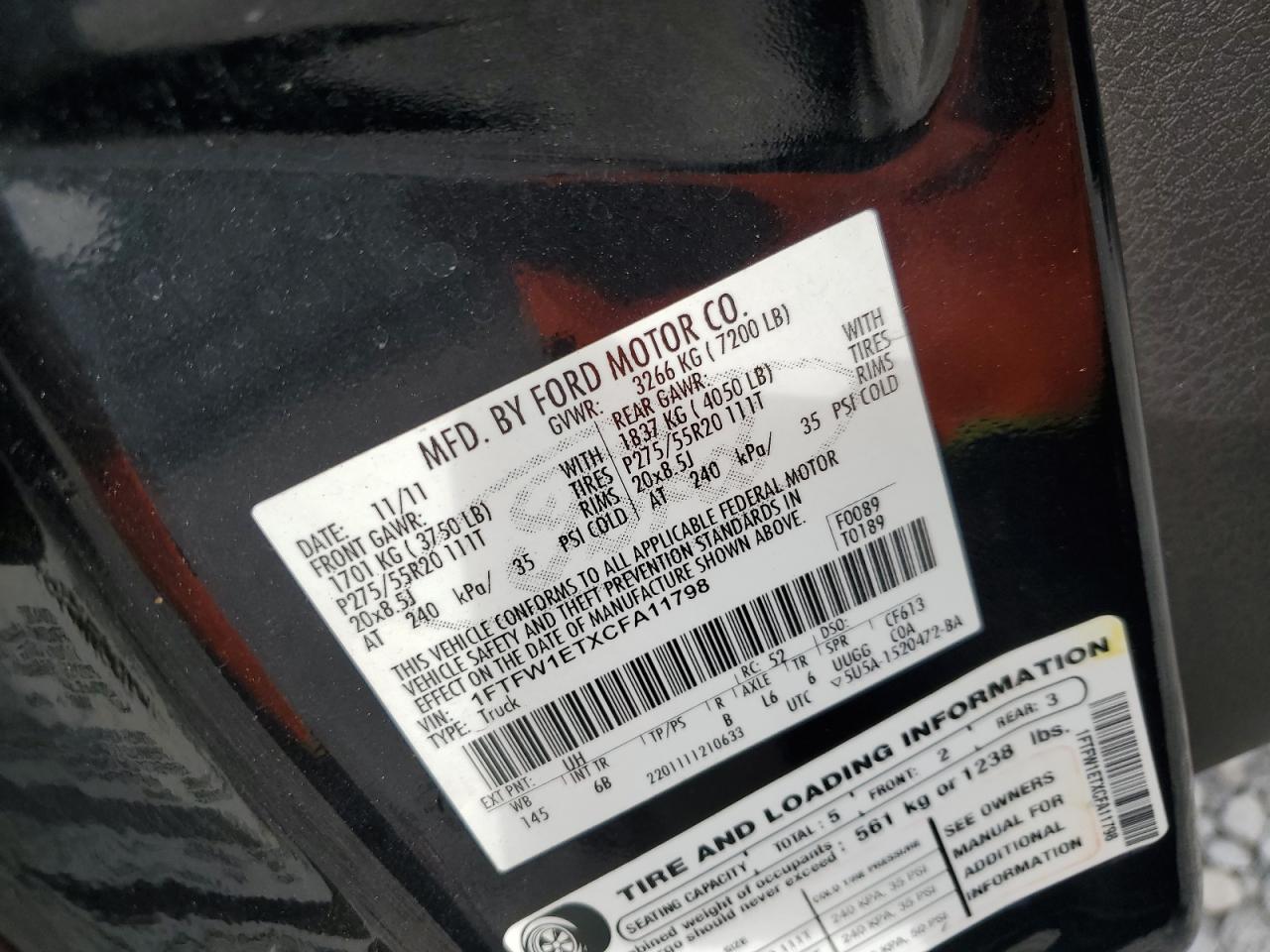 2012 Ford F150 Supercrew VIN: 1FTFW1ETXCFA11798 Lot: 70771755