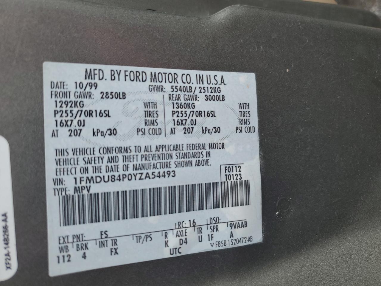 2000 Ford Explorer Eddie Bauer VIN: 1FMDU84P0YZA54493 Lot: 81261175