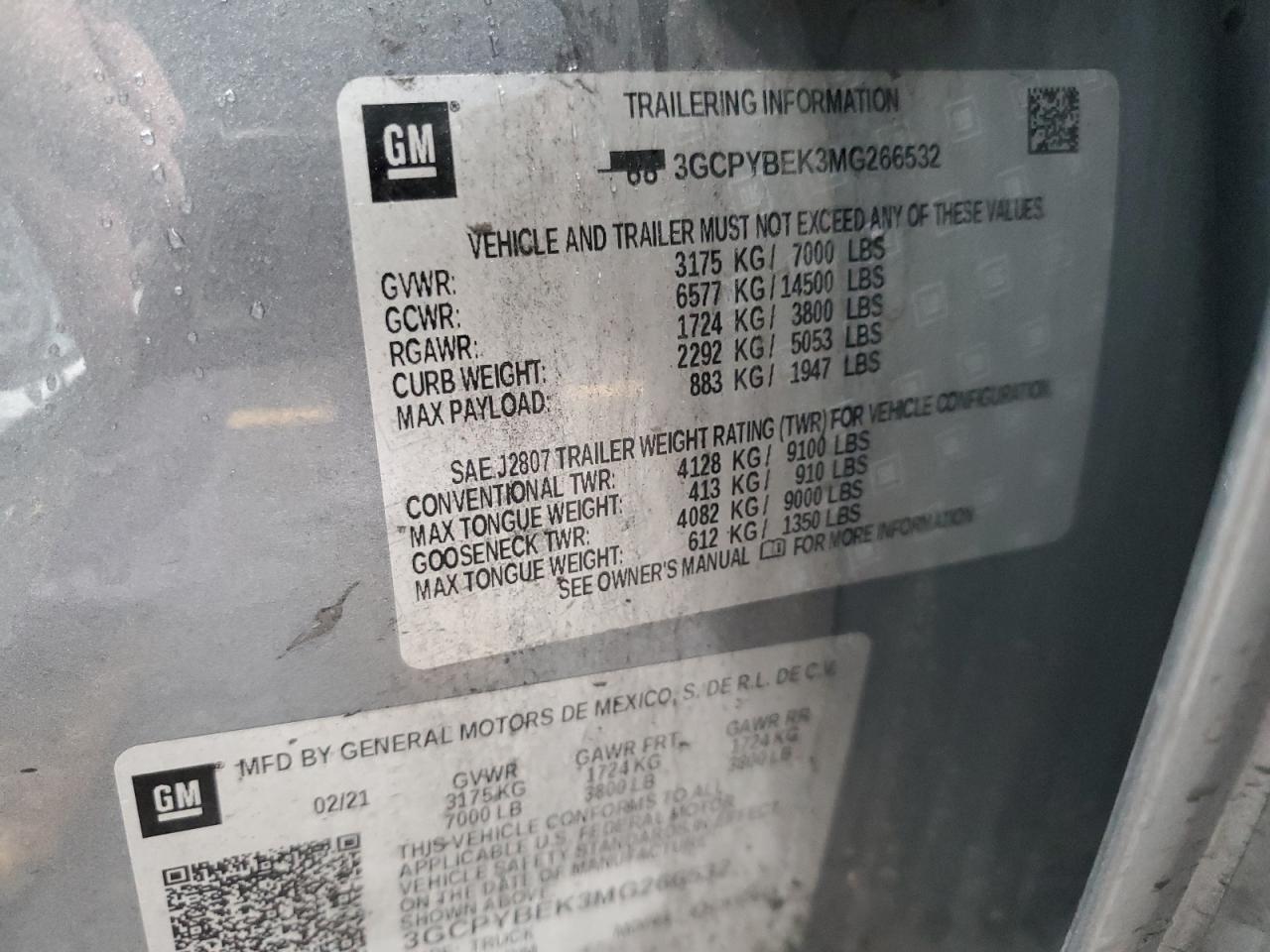 2021 Chevrolet Silverado K1500 Custom VIN: 3GCPYBEK3MG266532 Lot: 81552895