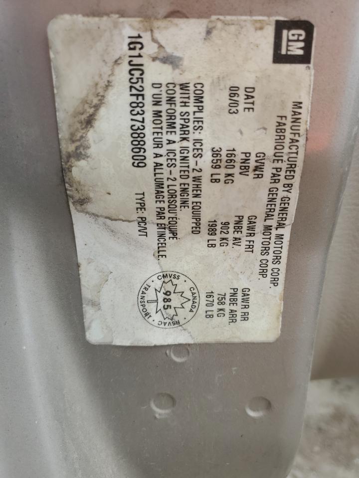 2003 Chevrolet Cavalier VIN: 1G1JC52F837388609 Lot: 80628045